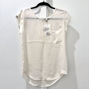 NWT XS Joie Rancher Silk Top Pocket Short Cap Sleeve Shirt Porcelain Ivory Cream